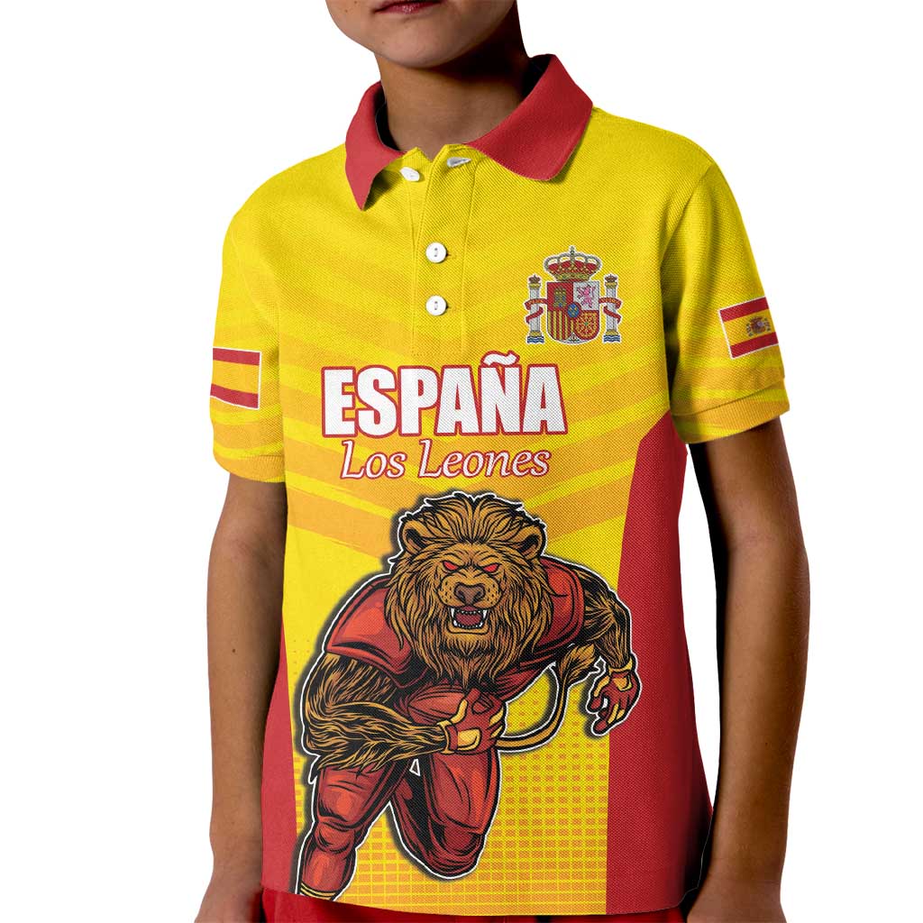 Custom Espana Rugby Spain Kid Polo Shirt Lion Mascot Come on Los Leones Yellow Style