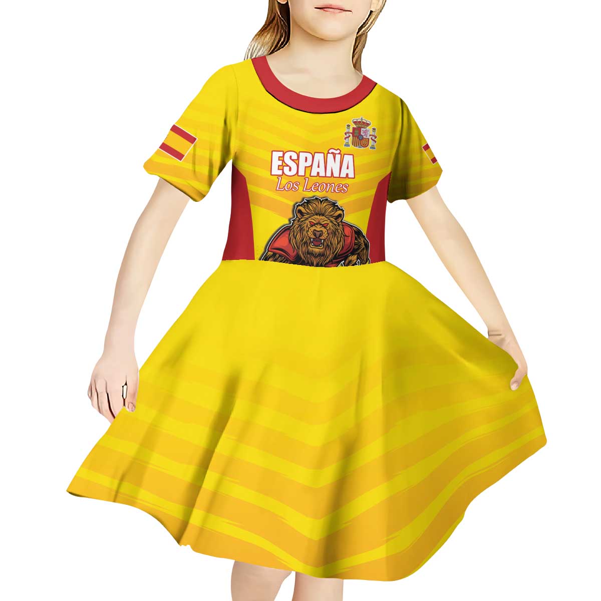 Custom Espana Rugby Spain Kid Short Sleeve Dress Lion Mascot Come on Los Leones Yellow Style