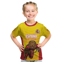 Custom Espana Rugby Spain Kid T Shirt Lion Mascot Come on Los Leones Yellow Style