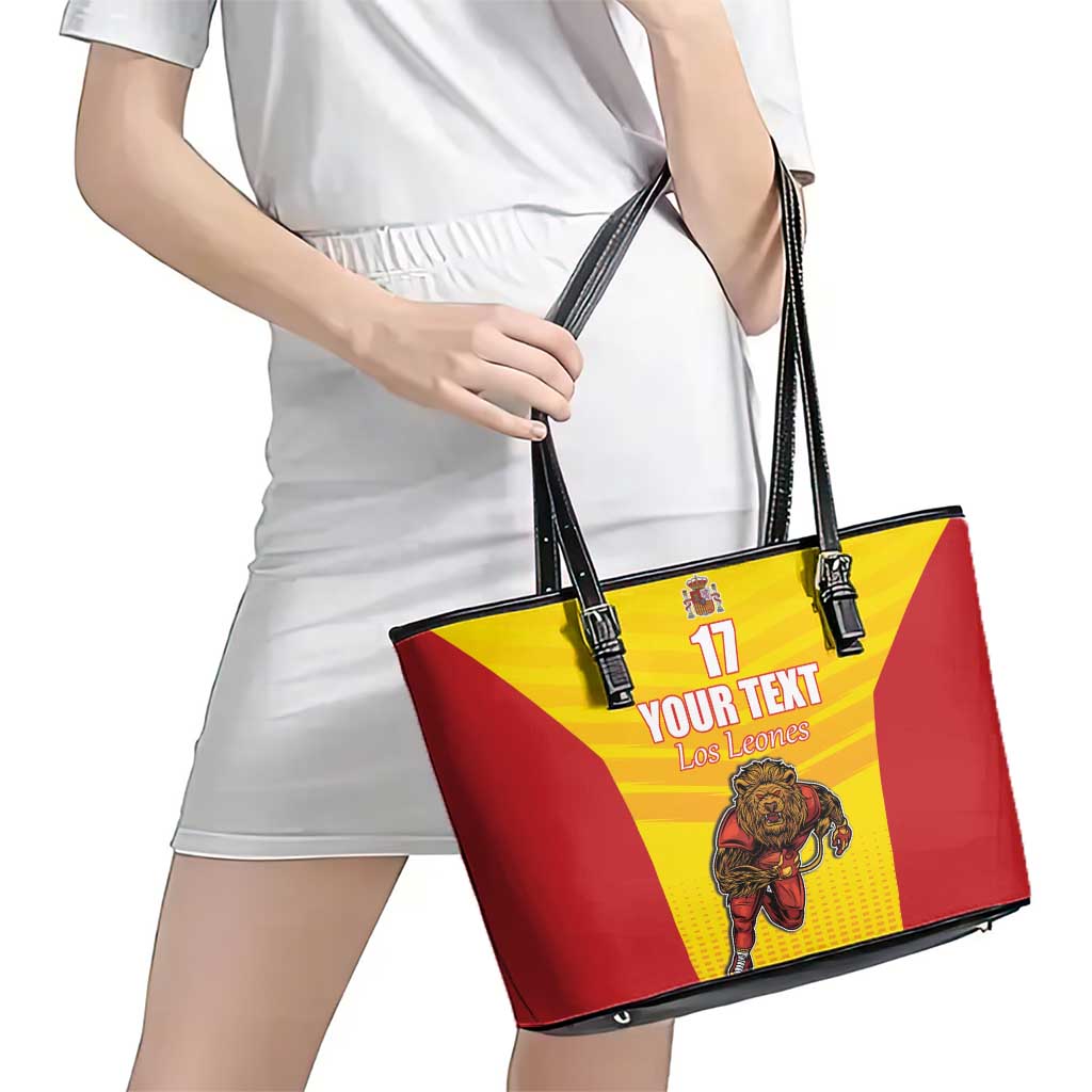 Custom Espana Rugby Spain Leather Tote Bag Lion Mascot Come on Los Leones Yellow Style
