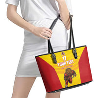 Custom Espana Rugby Spain Leather Tote Bag Lion Mascot Come on Los Leones Yellow Style