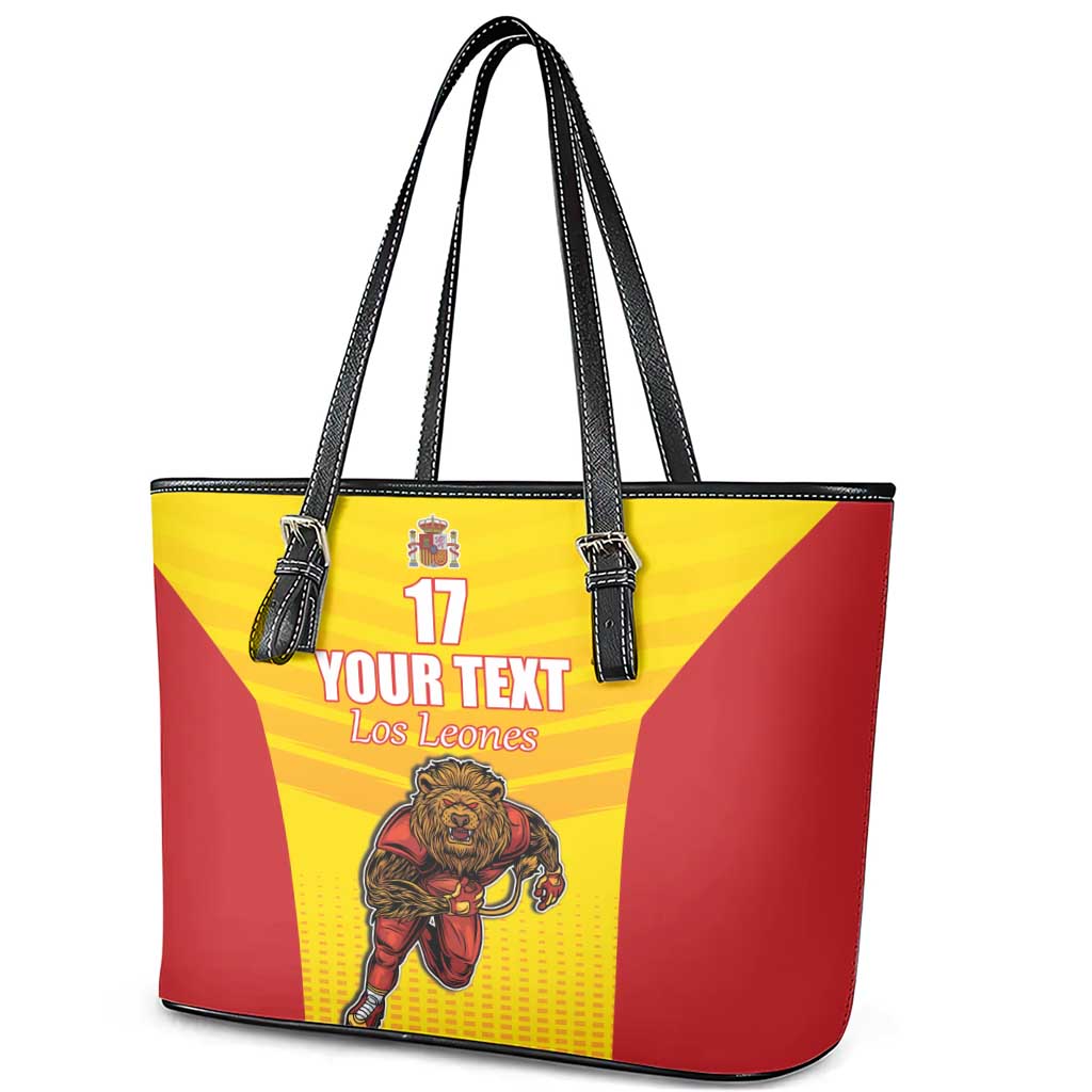 Custom Espana Rugby Spain Leather Tote Bag Lion Mascot Come on Los Leones Yellow Style