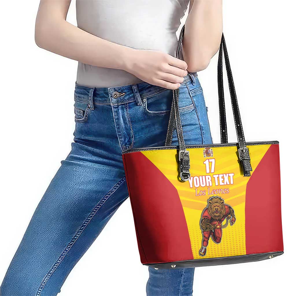 Custom Espana Rugby Spain Leather Tote Bag Lion Mascot Come on Los Leones Yellow Style