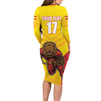 Custom Espana Rugby Spain Long Sleeve Bodycon Dress Lion Mascot Come on Los Leones Yellow Style