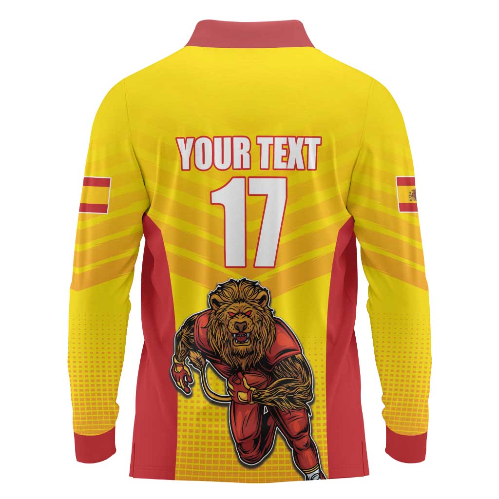 Custom Espana Rugby Spain Long Sleeve Polo Shirt Lion Mascot Come on Los Leones Yellow Style