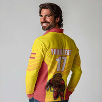 Custom Espana Rugby Spain Long Sleeve Polo Shirt Lion Mascot Come on Los Leones Yellow Style