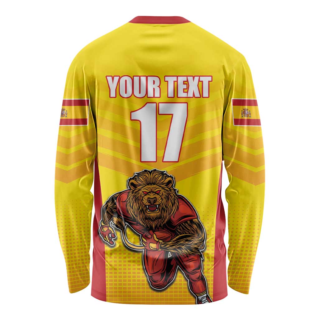 Custom Espana Rugby Spain Long Sleeve Shirt Lion Mascot Come on Los Leones Yellow Style