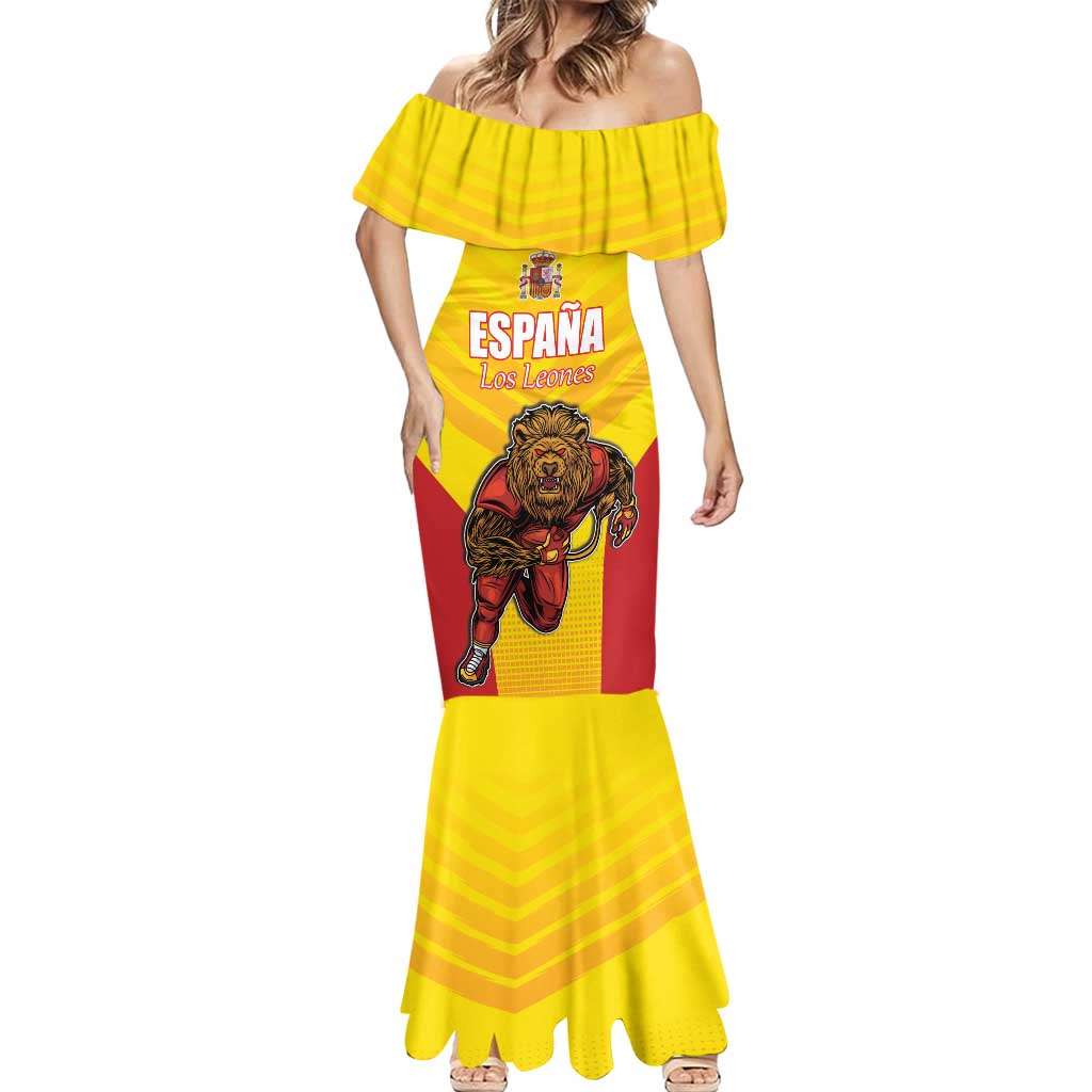 Custom Espana Rugby Spain Mermaid Dress Lion Mascot Come on Los Leones Yellow Style