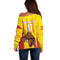 Custom Espana Rugby Spain Off Shoulder Sweater Lion Mascot Come on Los Leones Yellow Style
