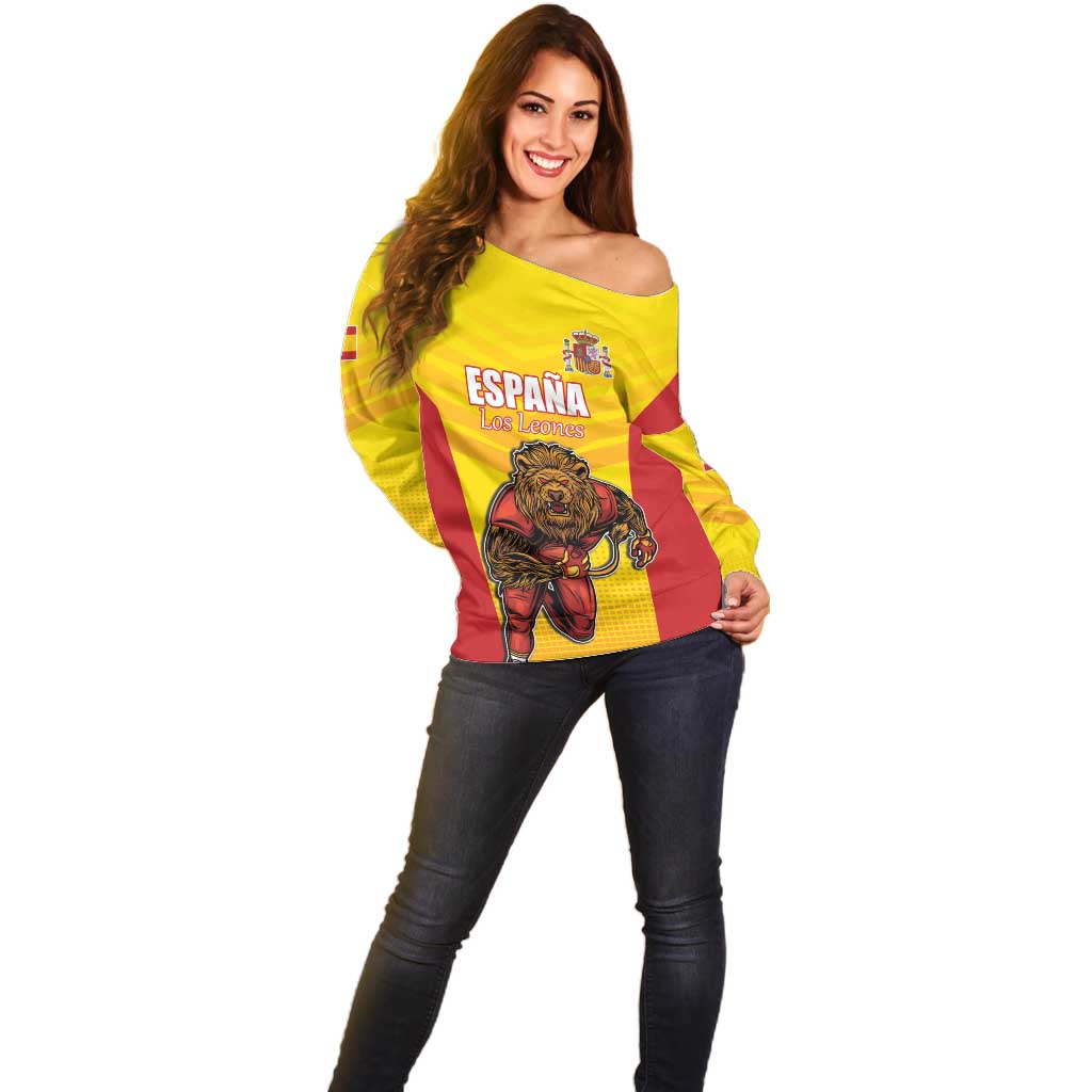 Custom Espana Rugby Spain Off Shoulder Sweater Lion Mascot Come on Los Leones Yellow Style