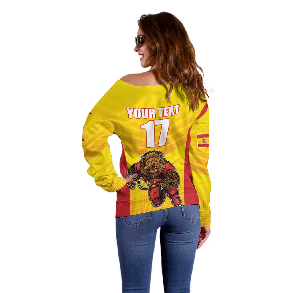Custom Espana Rugby Spain Off Shoulder Sweater Lion Mascot Come on Los Leones Yellow Style