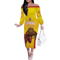 Custom Espana Rugby Spain Off The Shoulder Long Sleeve Dress Lion Mascot Come on Los Leones Yellow Style