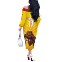 Custom Espana Rugby Spain Off The Shoulder Long Sleeve Dress Lion Mascot Come on Los Leones Yellow Style