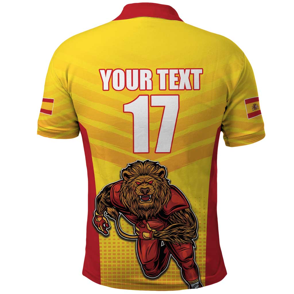 Custom Espana Rugby Spain Polo Shirt Lion Mascot Come on Los Leones Yellow Style