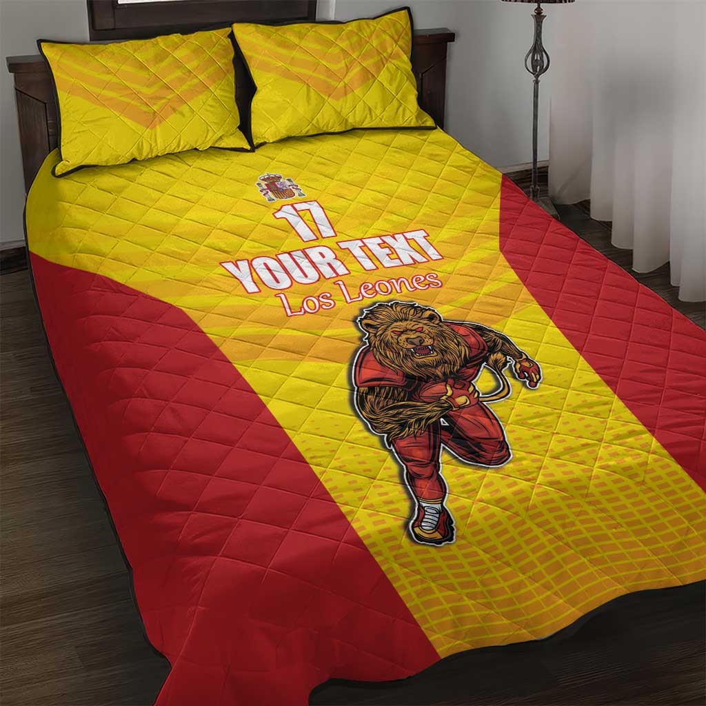 Custom Espana Rugby Spain Quilt Bed Set Lion Mascot Come on Los Leones Yellow Style