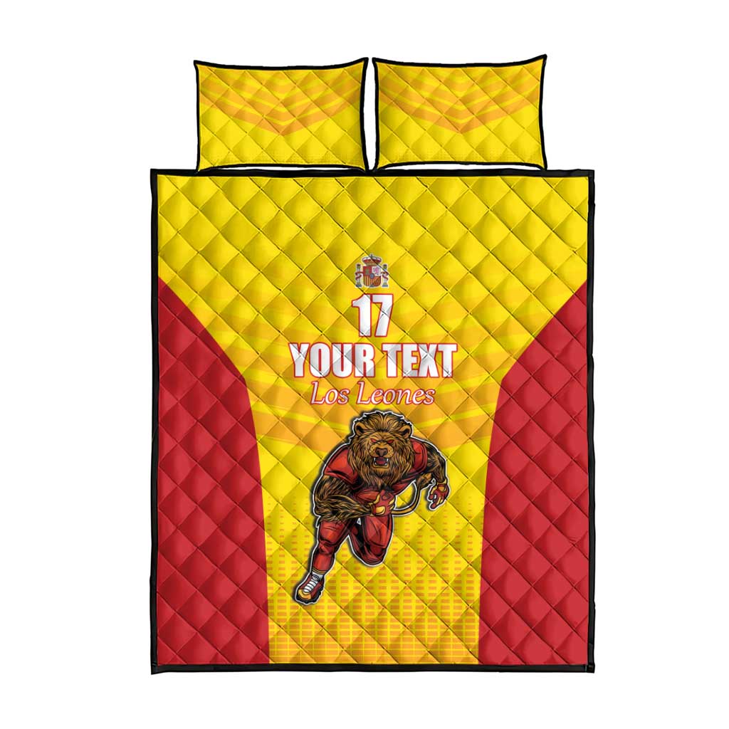 Custom Espana Rugby Spain Quilt Bed Set Lion Mascot Come on Los Leones Yellow Style