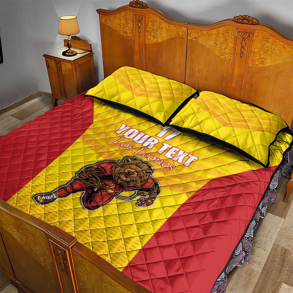 Custom Espana Rugby Spain Quilt Bed Set Lion Mascot Come on Los Leones Yellow Style