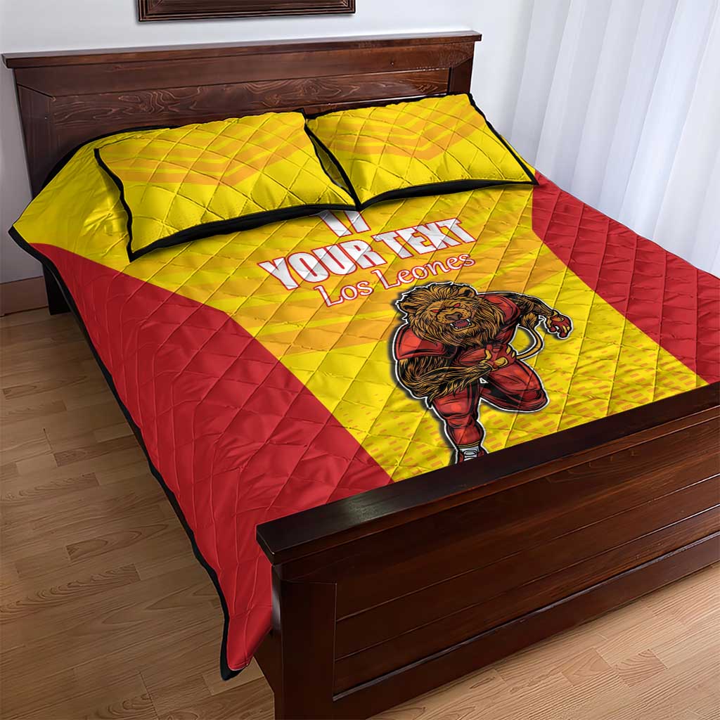 Custom Espana Rugby Spain Quilt Bed Set Lion Mascot Come on Los Leones Yellow Style