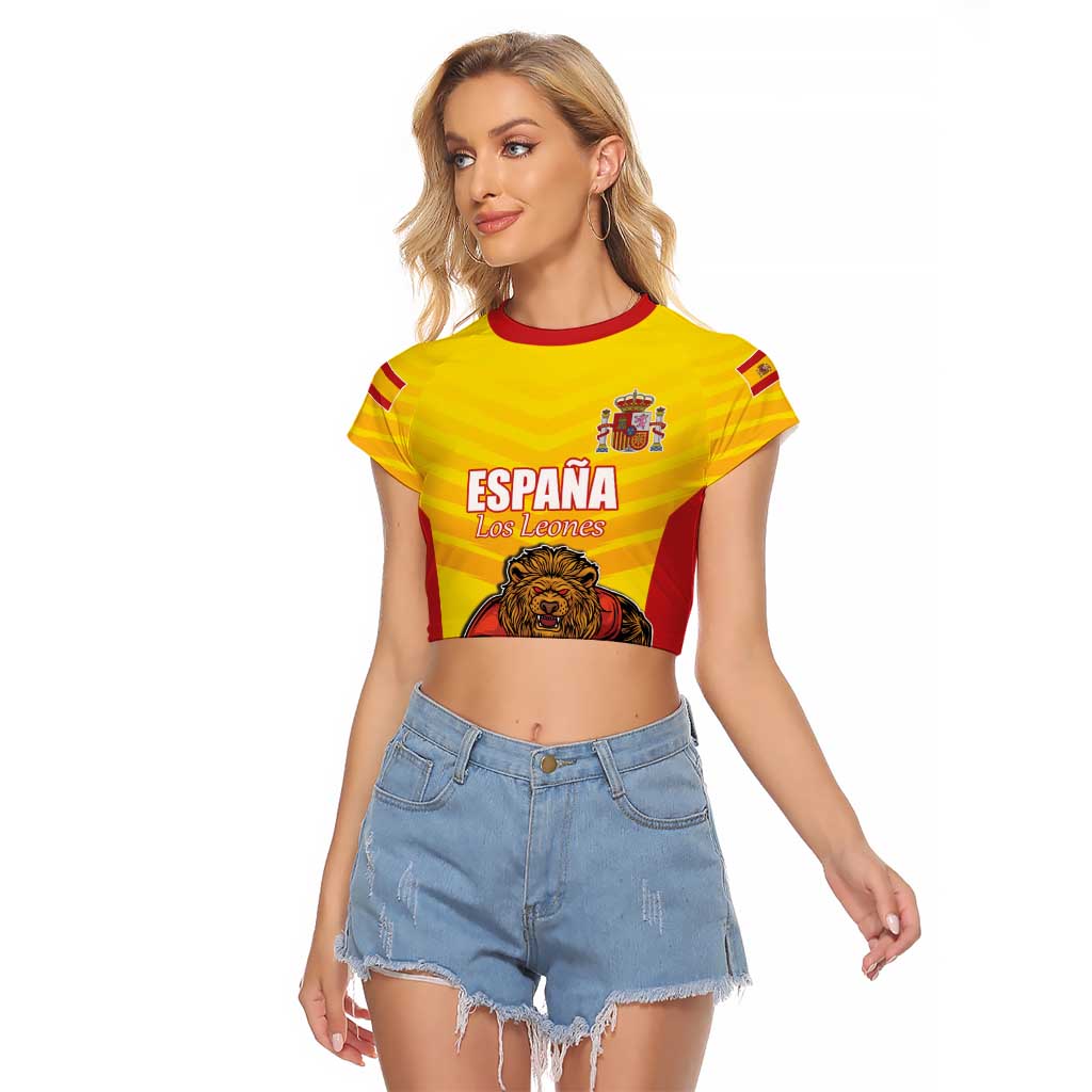 Custom Espana Rugby Spain Raglan Cropped T Shirt Lion Mascot Come on Los Leones Yellow Style