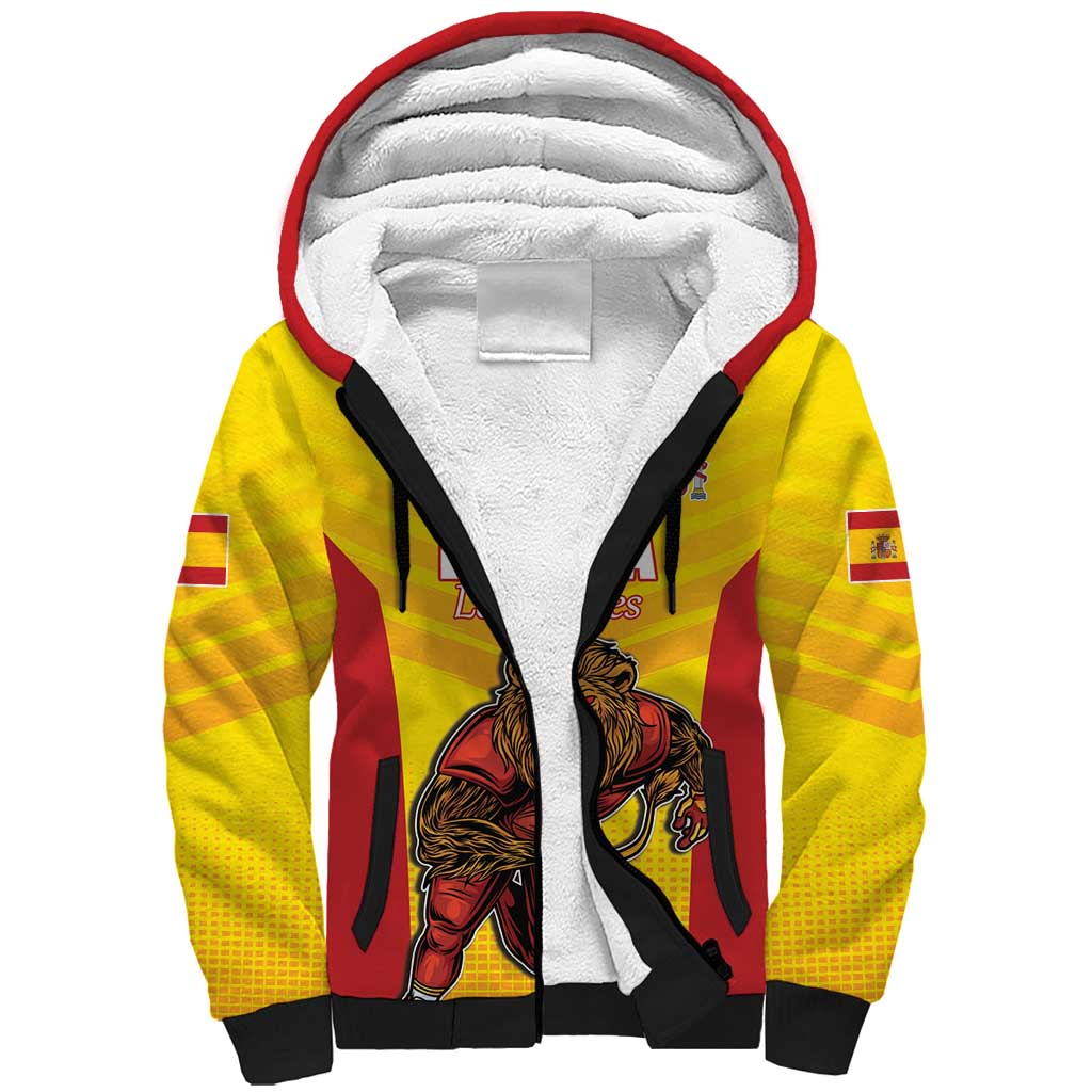 Custom Espana Rugby Spain Sherpa Hoodie Lion Mascot Come on Los Leones Yellow Style