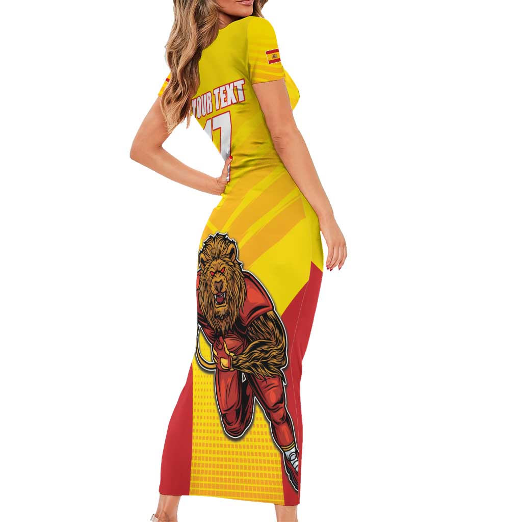 Custom Espana Rugby Spain Short Sleeve Bodycon Dress Lion Mascot Come on Los Leones Yellow Style