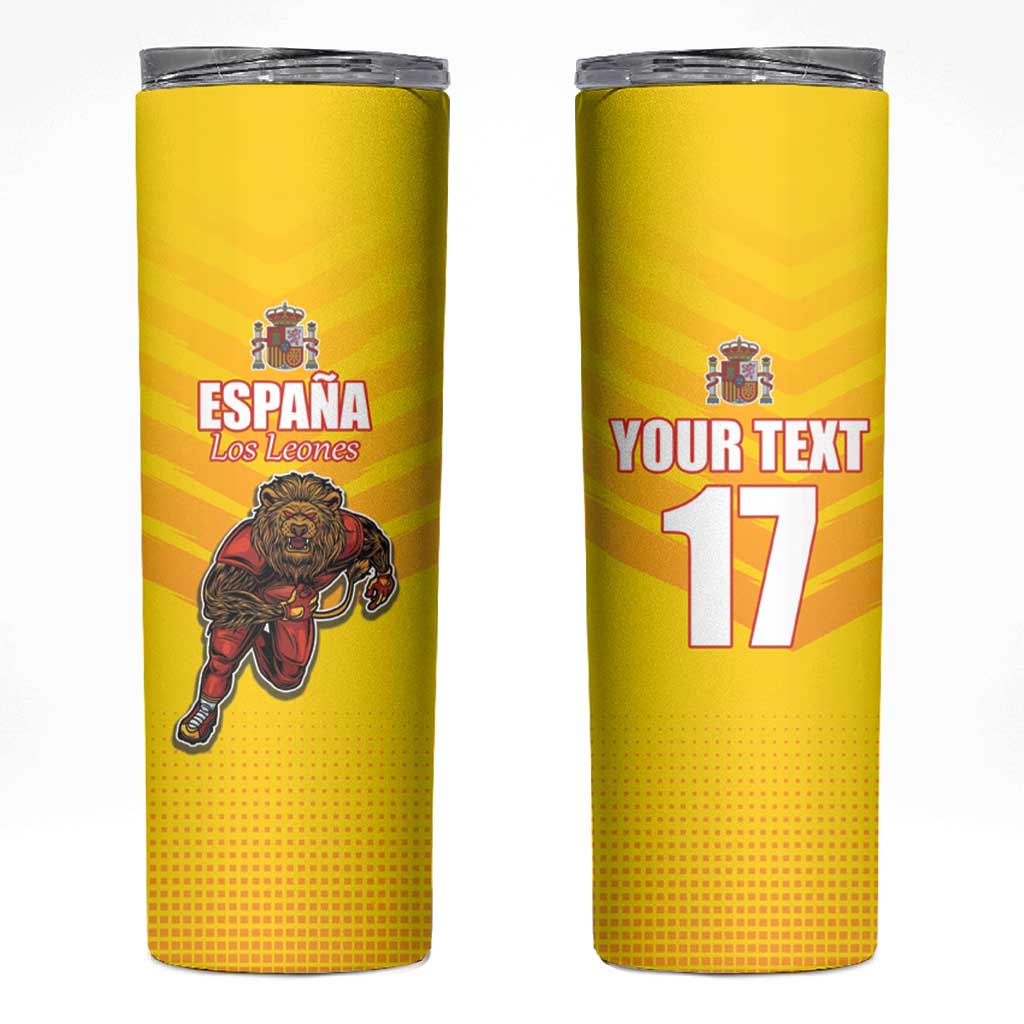 Custom Espana Rugby Spain Skinny Tumbler Lion Mascot Come on Los Leones Yellow Style