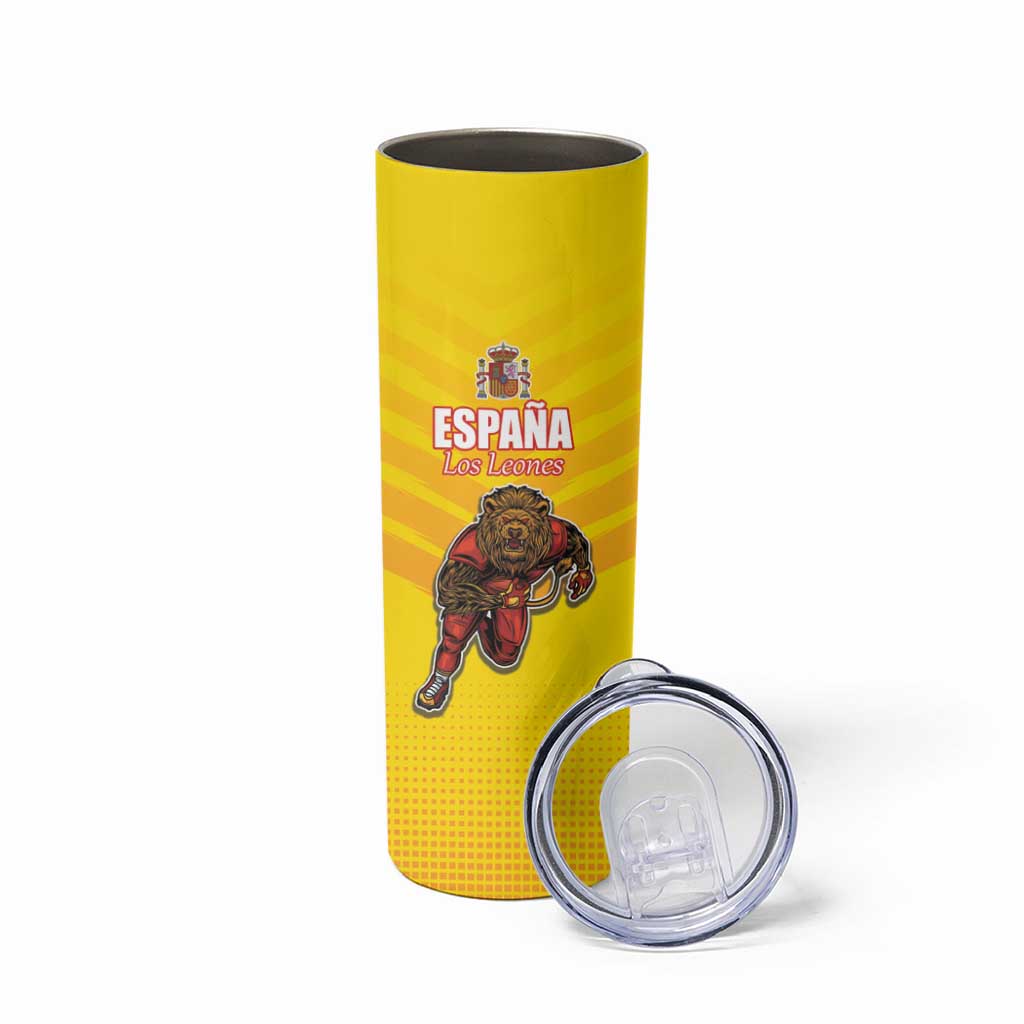 Custom Espana Rugby Spain Skinny Tumbler Lion Mascot Come on Los Leones Yellow Style