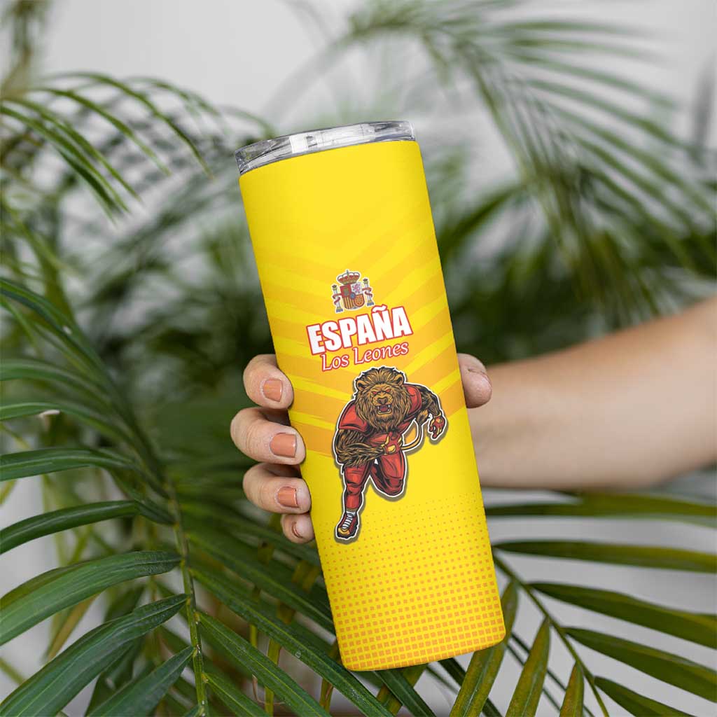 Custom Espana Rugby Spain Skinny Tumbler Lion Mascot Come on Los Leones Yellow Style