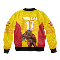 Custom Espana Rugby Spain Sleeve Zip Bomber Jacket Lion Mascot Come on Los Leones Yellow Style