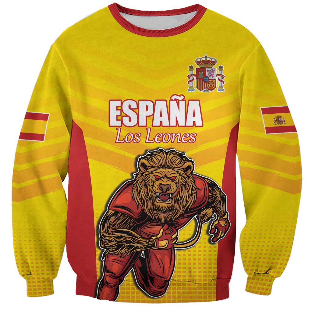 Custom Espana Rugby Spain Sweatshirt Lion Mascot Come on Los Leones Yellow Style