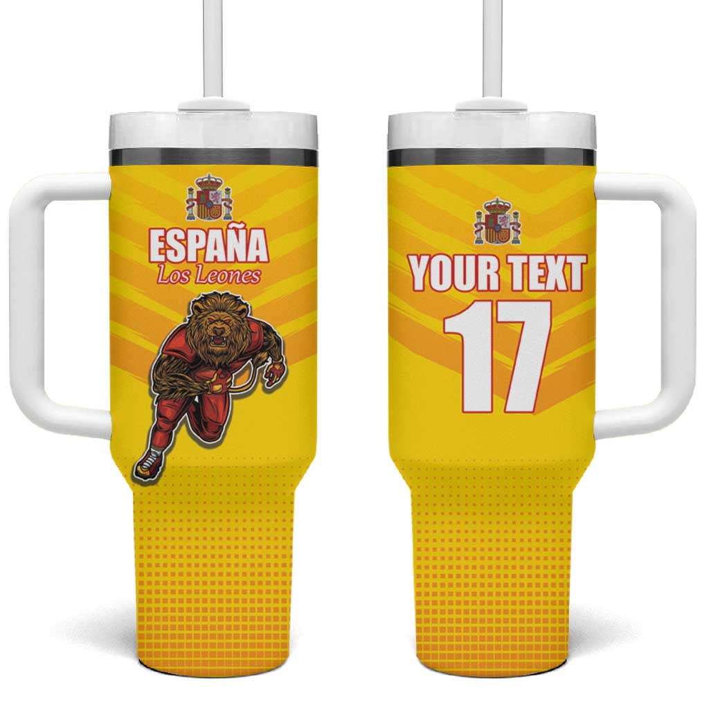 Custom Espana Rugby Spain Tumbler With Handle Lion Mascot Come on Los Leones Yellow Style