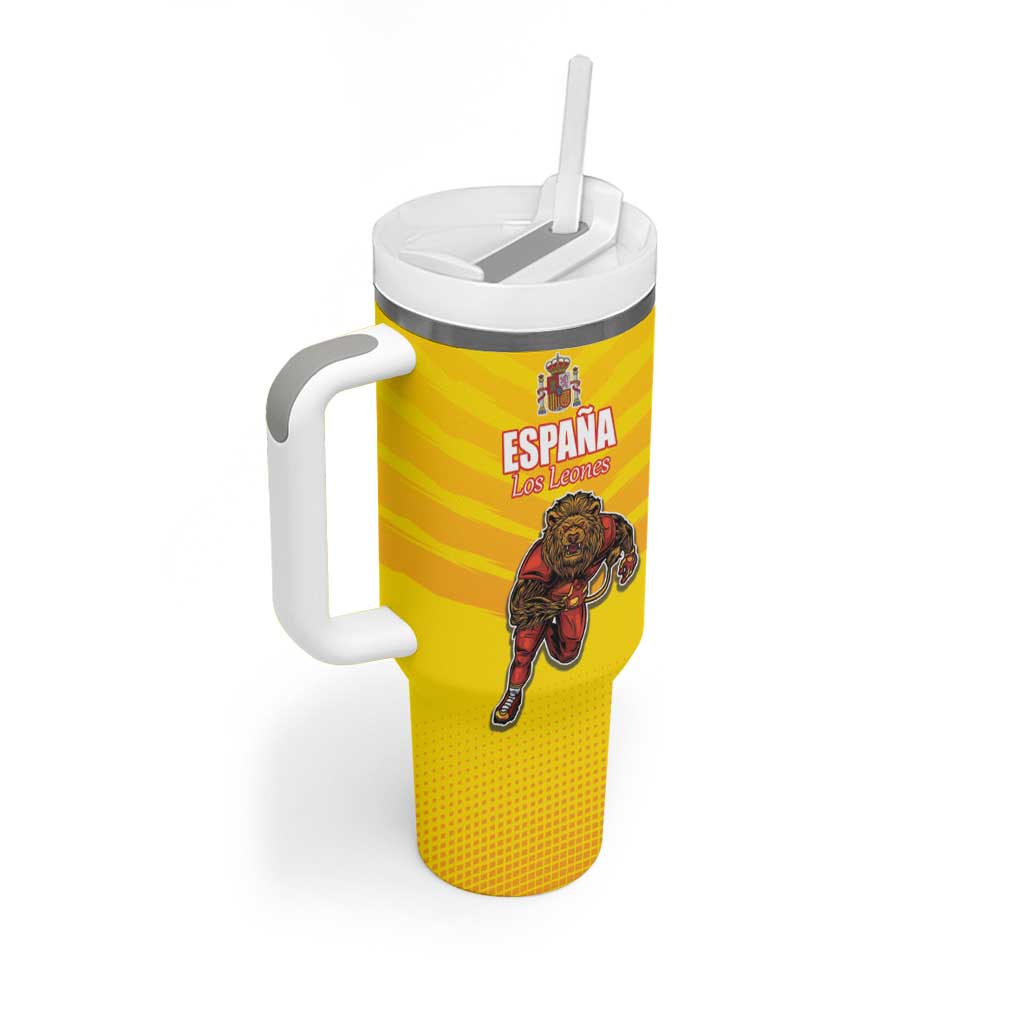 Custom Espana Rugby Spain Tumbler With Handle Lion Mascot Come on Los Leones Yellow Style