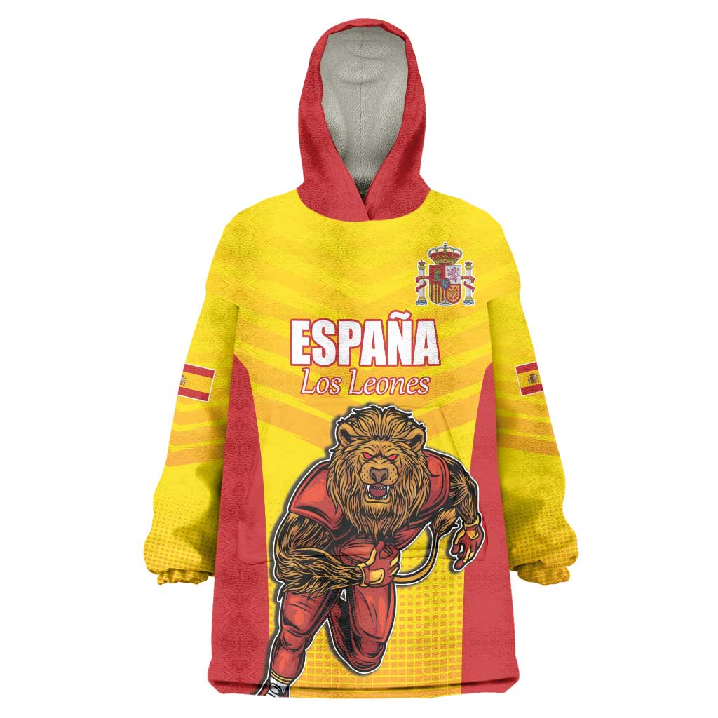 Custom Espana Rugby Spain Wearable Blanket Hoodie Lion Mascot Come on Los Leones Yellow Style