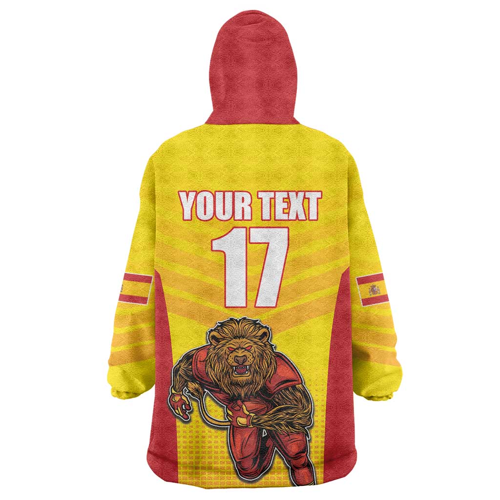 Custom Espana Rugby Spain Wearable Blanket Hoodie Lion Mascot Come on Los Leones Yellow Style
