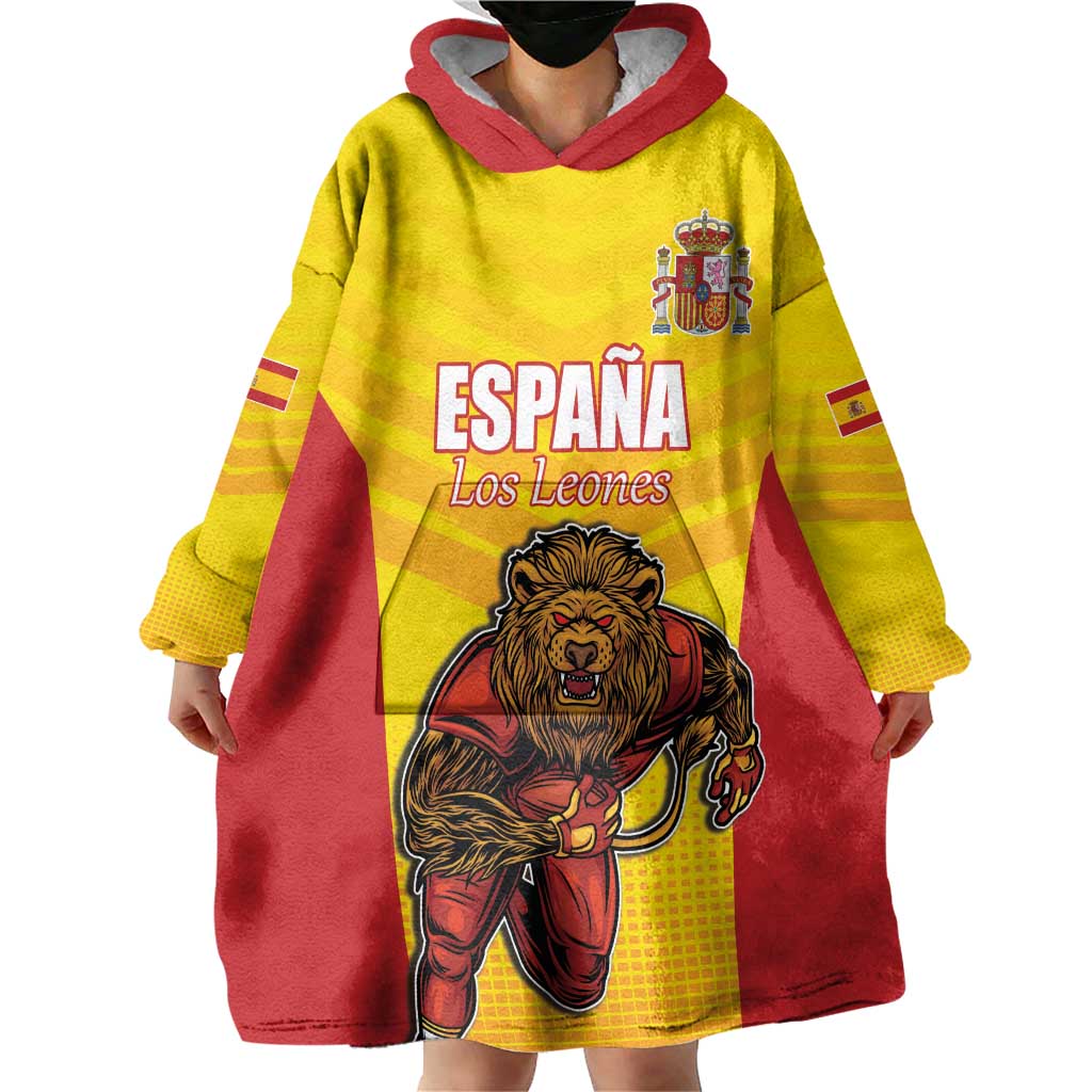 Custom Espana Rugby Spain Wearable Blanket Hoodie Lion Mascot Come on Los Leones Yellow Style