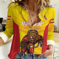 Custom Espana Rugby Spain Women Casual Shirt Lion Mascot Come on Los Leones Yellow Style