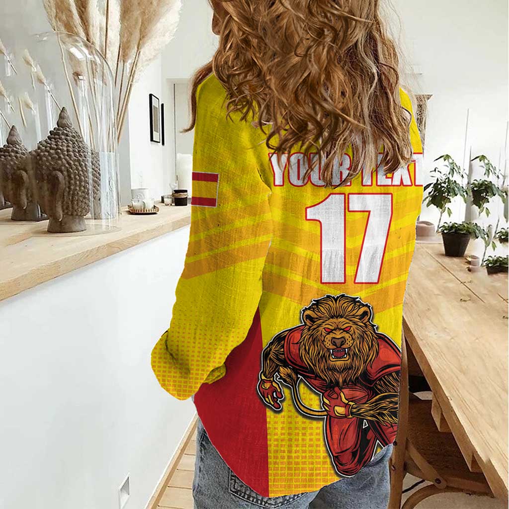 Custom Espana Rugby Spain Women Casual Shirt Lion Mascot Come on Los Leones Yellow Style
