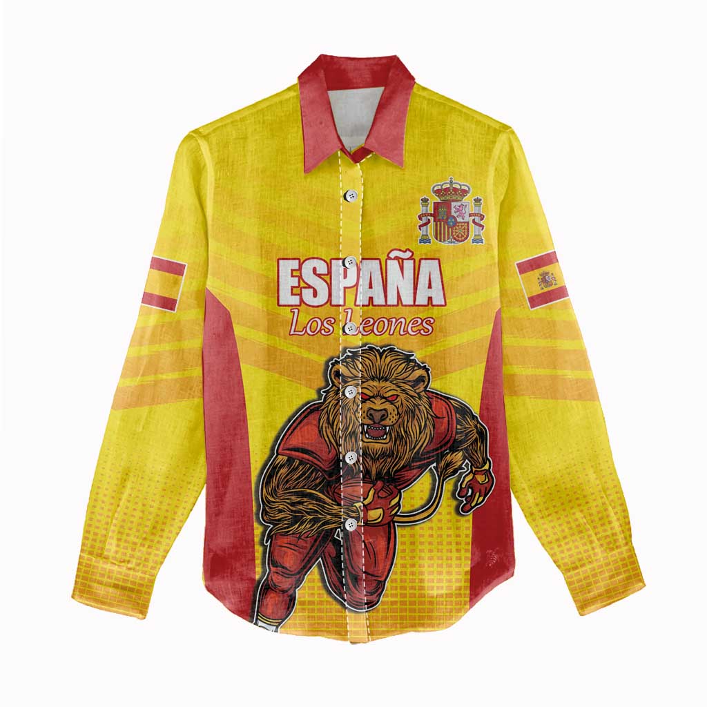 Custom Espana Rugby Spain Women Casual Shirt Lion Mascot Come on Los Leones Yellow Style