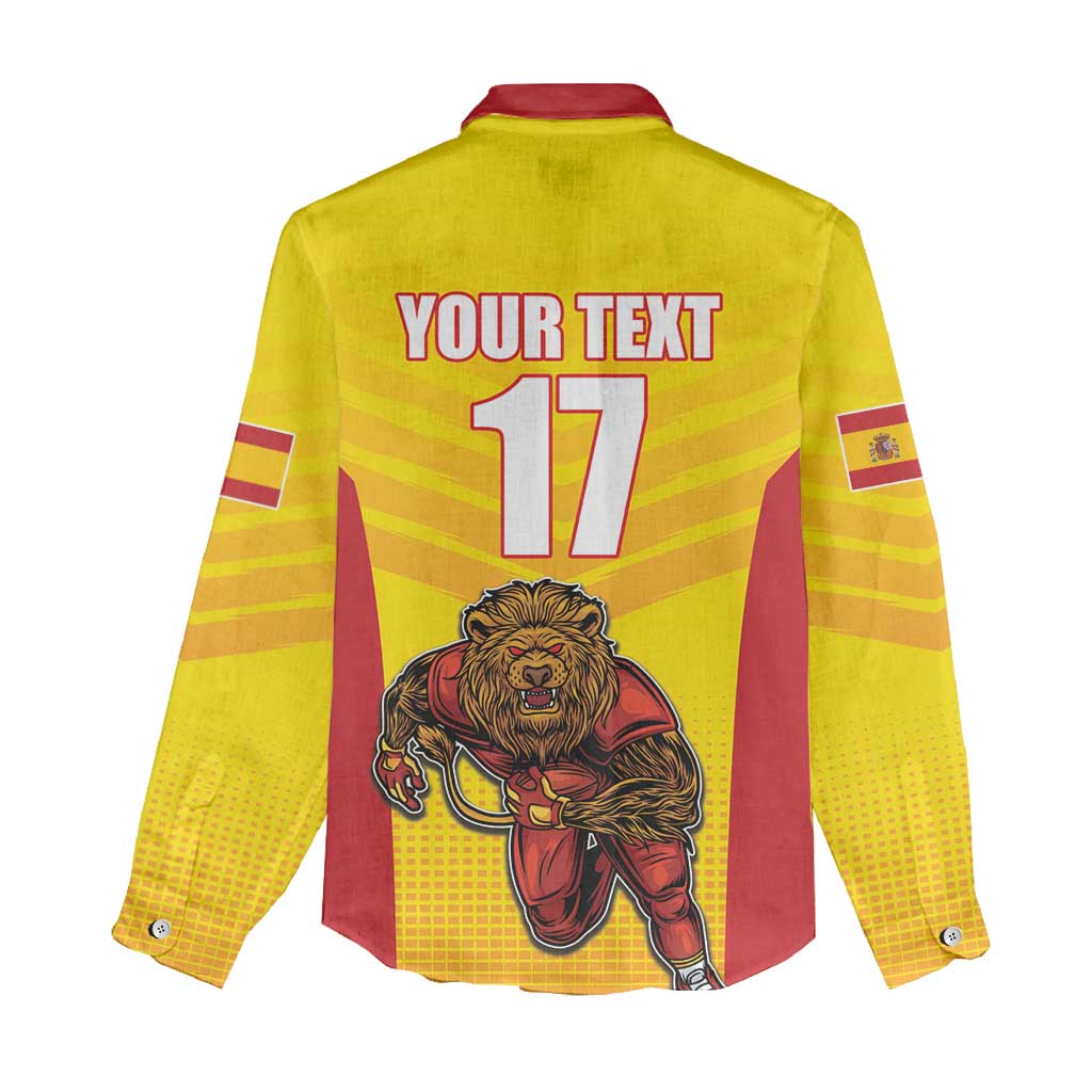 Custom Espana Rugby Spain Women Casual Shirt Lion Mascot Come on Los Leones Yellow Style