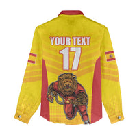 Custom Espana Rugby Spain Women Casual Shirt Lion Mascot Come on Los Leones Yellow Style