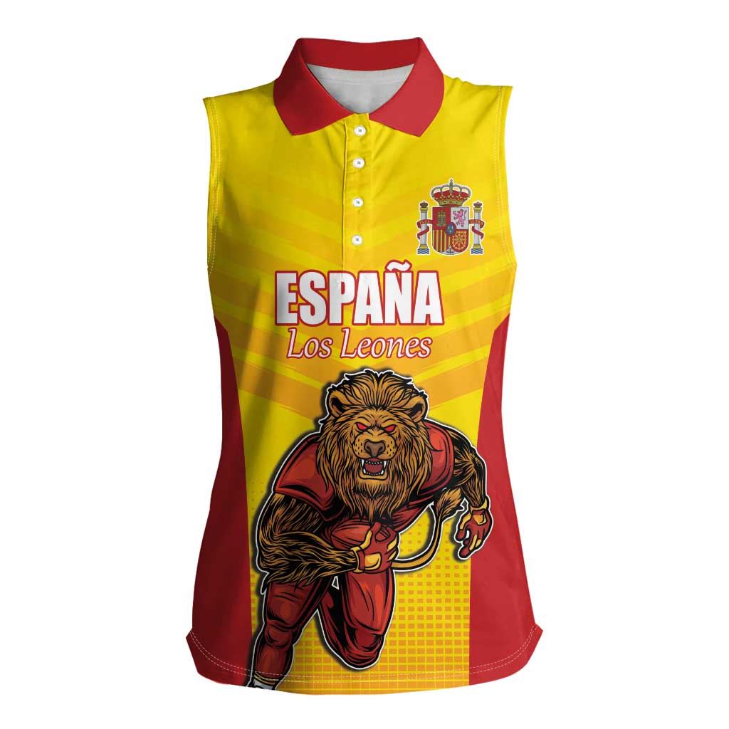 Custom Espana Rugby Spain Women Sleeveless Polo Shirt Lion Mascot Come on Los Leones Yellow Style