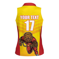 Custom Espana Rugby Spain Women Sleeveless Polo Shirt Lion Mascot Come on Los Leones Yellow Style