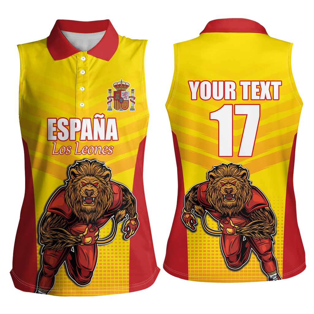 Custom Espana Rugby Spain Women Sleeveless Polo Shirt Lion Mascot Come on Los Leones Yellow Style