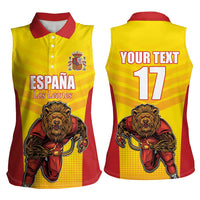 Custom Espana Rugby Spain Women Sleeveless Polo Shirt Lion Mascot Come on Los Leones Yellow Style