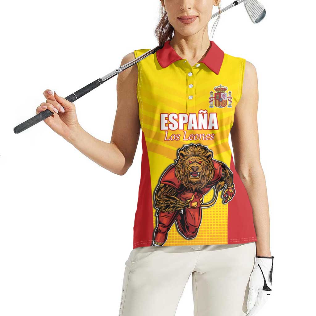 Custom Espana Rugby Spain Women Sleeveless Polo Shirt Lion Mascot Come on Los Leones Yellow Style