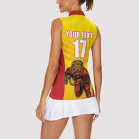 Custom Espana Rugby Spain Women Sleeveless Polo Shirt Lion Mascot Come on Los Leones Yellow Style
