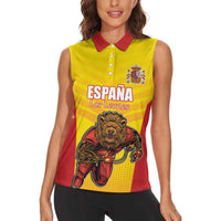 Custom Espana Rugby Spain Women Sleeveless Polo Shirt Lion Mascot Come on Los Leones Yellow Style