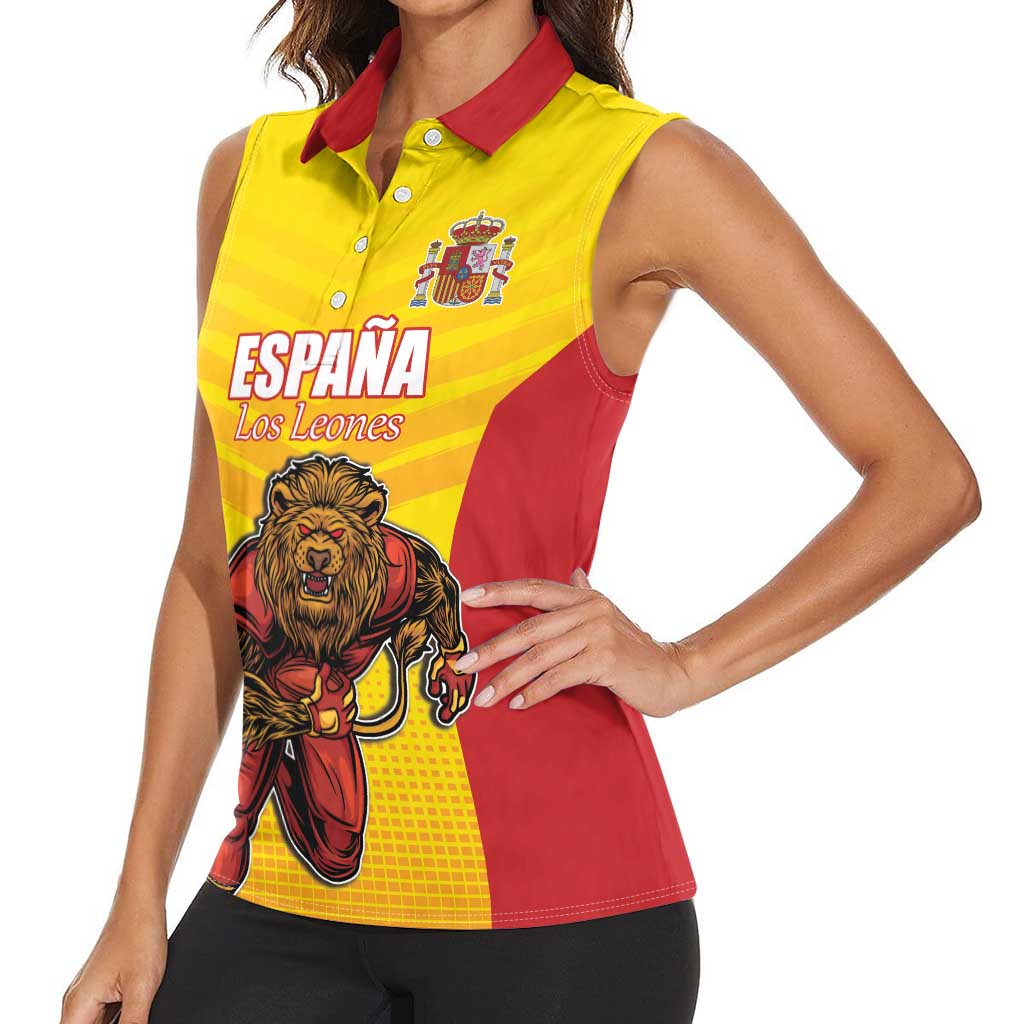 Custom Espana Rugby Spain Women Sleeveless Polo Shirt Lion Mascot Come on Los Leones Yellow Style