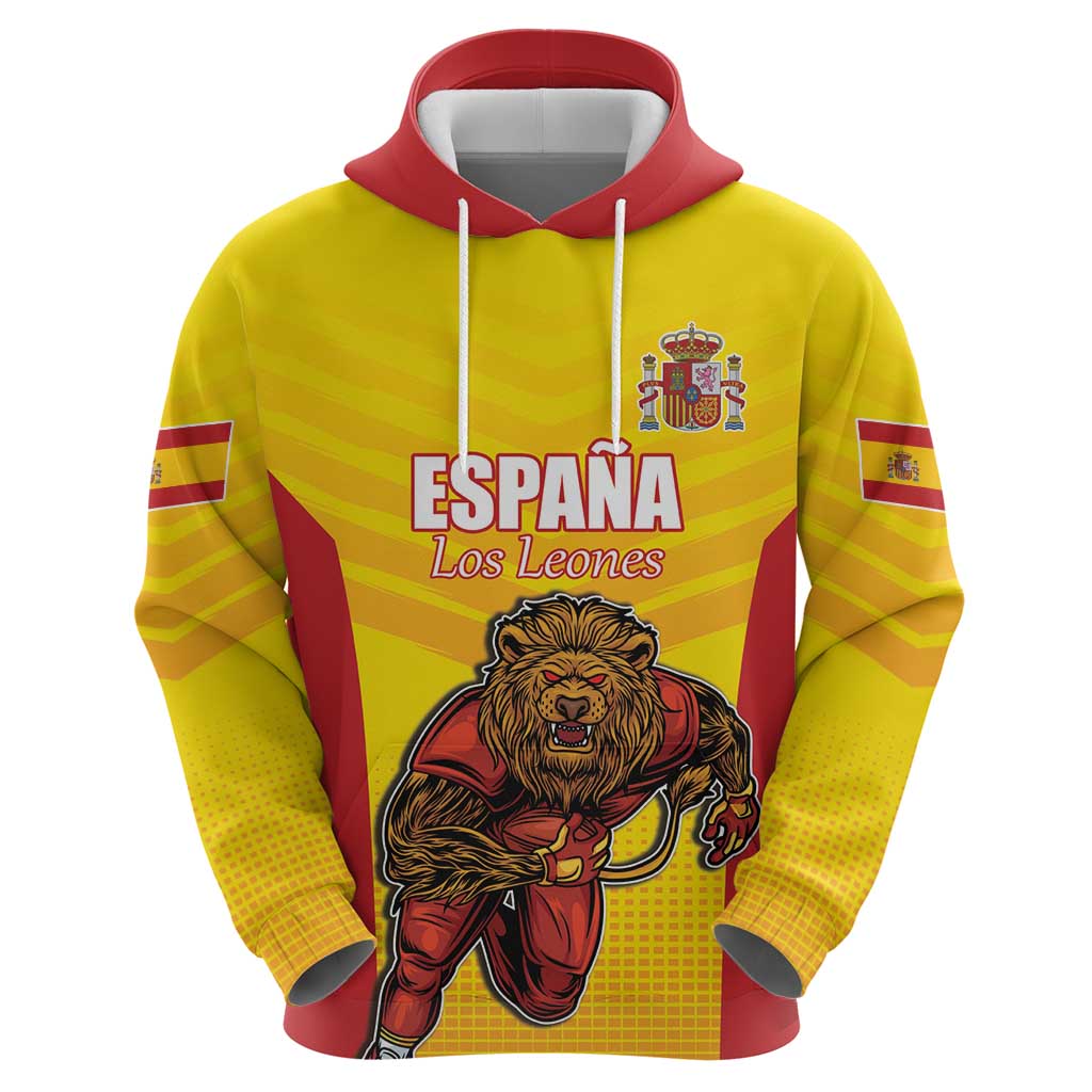 Custom Espana Rugby Spain Zip Hoodie Lion Mascot Come on Los Leones Yellow Style