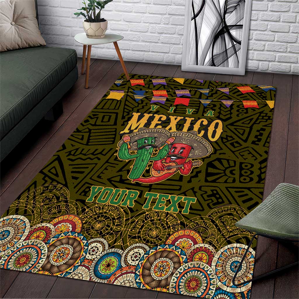 Personalized Mexico Cinco De Mayo Area Rug Chilli Pepper and Cactus